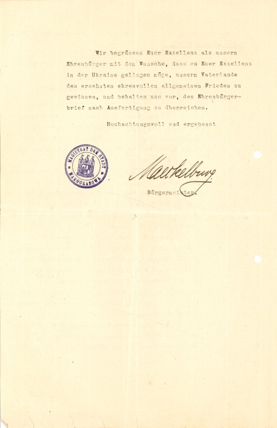 Pismo adresowane do Hermanna von Eichhorna.